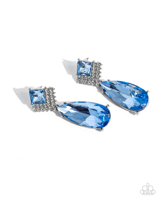 Diamond Life - Blue Teardrop Gem Silver Post Earring Paparazzi E2966