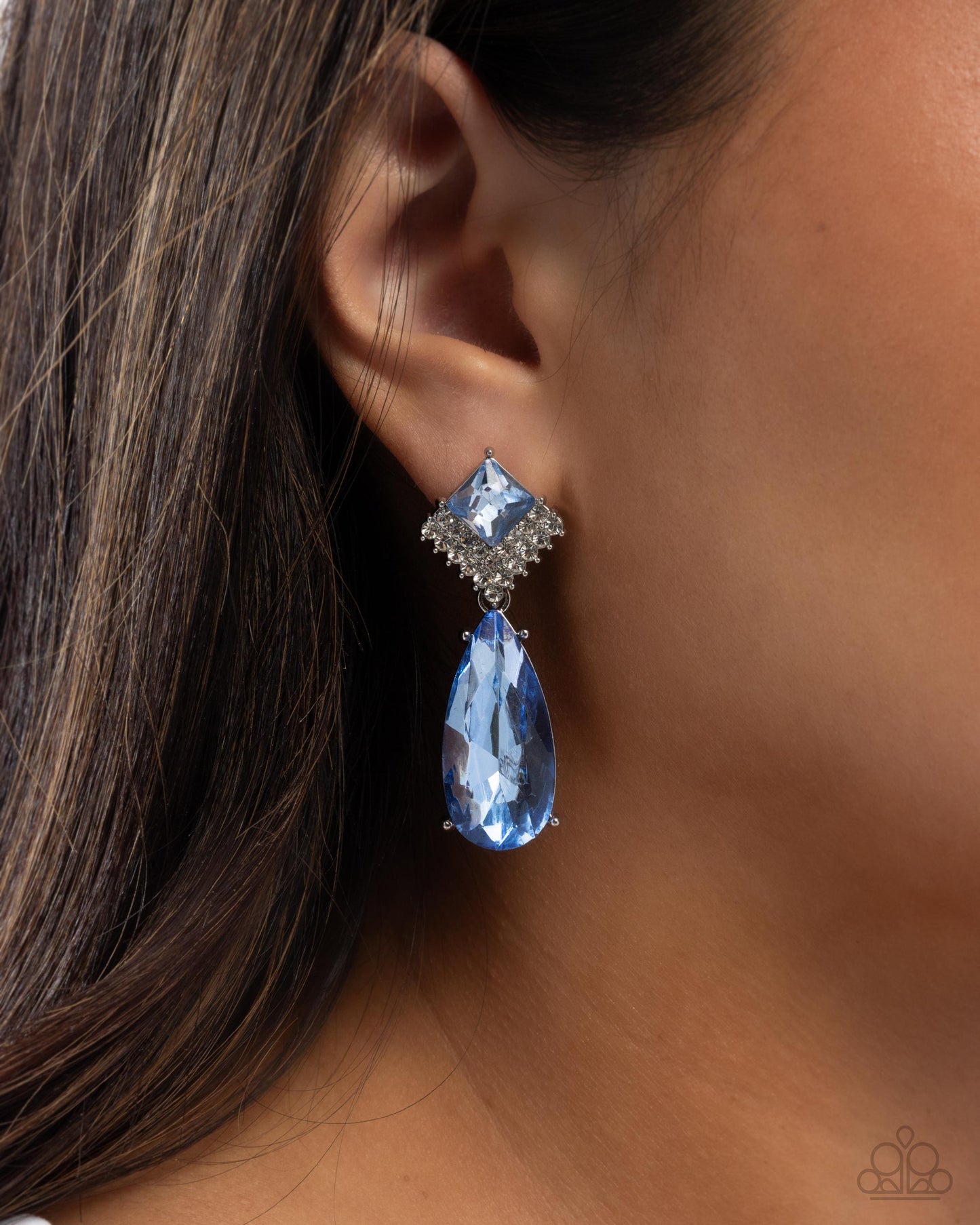 Diamond Life - Blue Teardrop Gem Silver Post Earring Paparazzi E2966