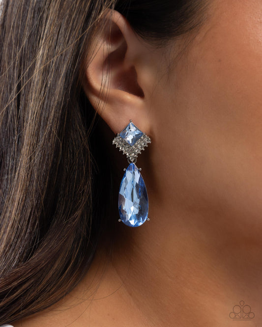 Diamond Life - Blue Teardrop Gem Silver Post Earring Paparazzi E2966