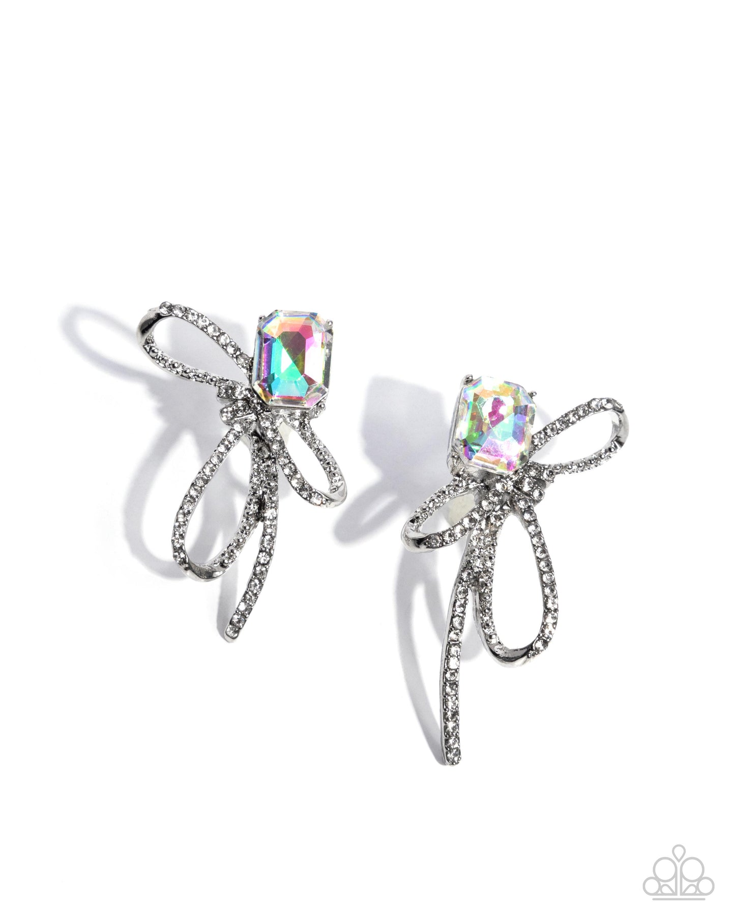 Positively Radiant - Multi UV Shimmer Gem & White Rhinestone Bow Style Post Earring Paparazzi E2777