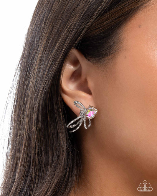 Positively Radiant - Multi UV Shimmer Gem & White Rhinestone Bow Style Post Earring Paparazzi