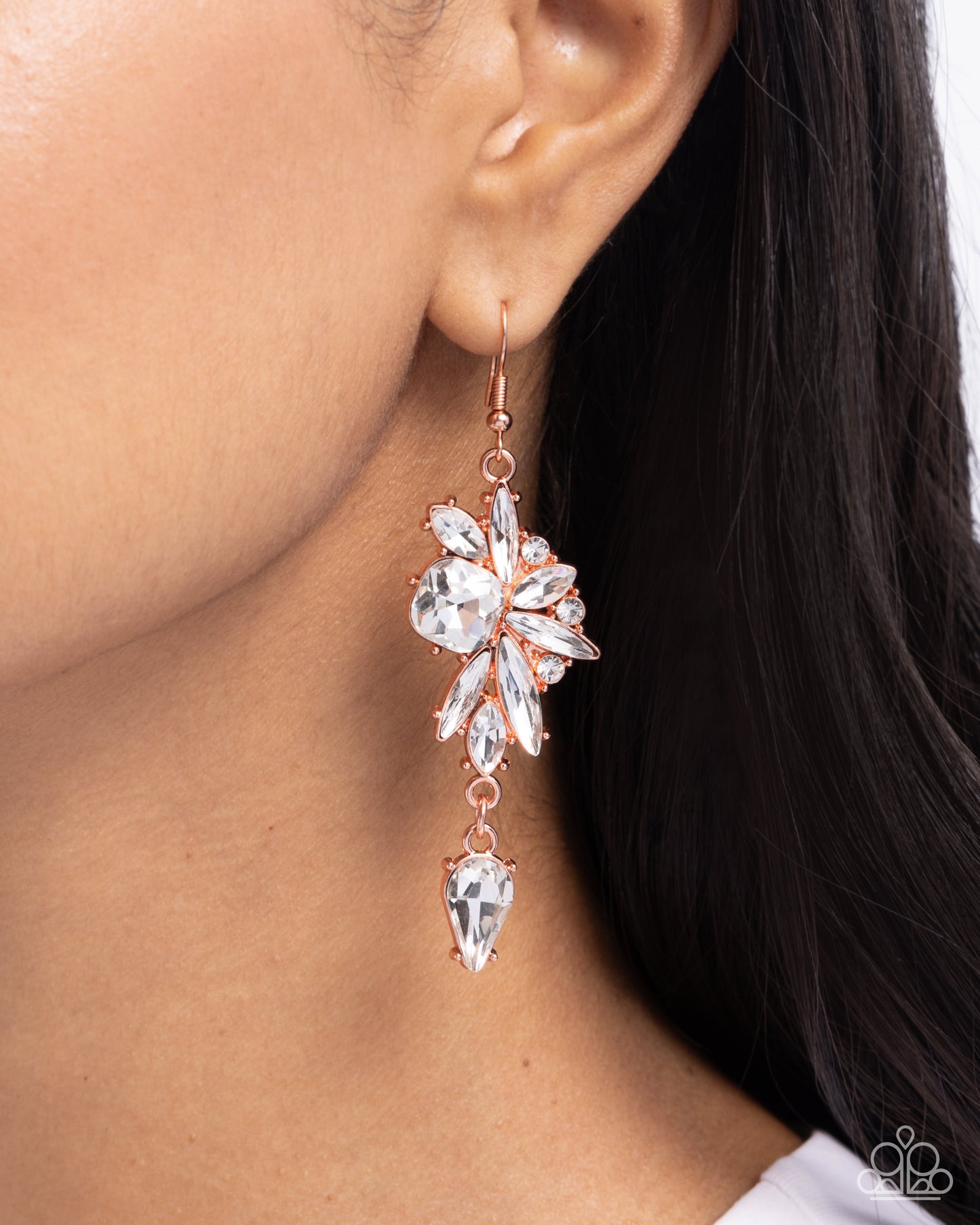 Dazzling Dance - Copper - Shiny Copper & White Rhinestone Gem Earring Paparazzi E2770