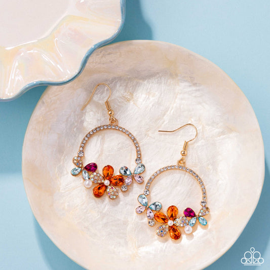 Bouquet Bliss - Multi White, Orange, Iridescent Gem Butterfly & Flower Earring Paparazzi E2969