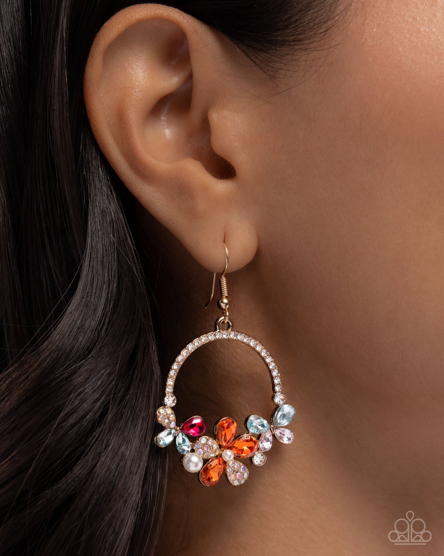 Bouquet Bliss - Multi White, Orange, Iridescent Gem Butterfly & Flower Earring Paparazzi E2969