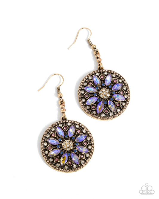 Cathedral Chic - Multi Light Peach, White, Light Rose Rhinestone Antiqued Gold Earring Paparazzi E2972