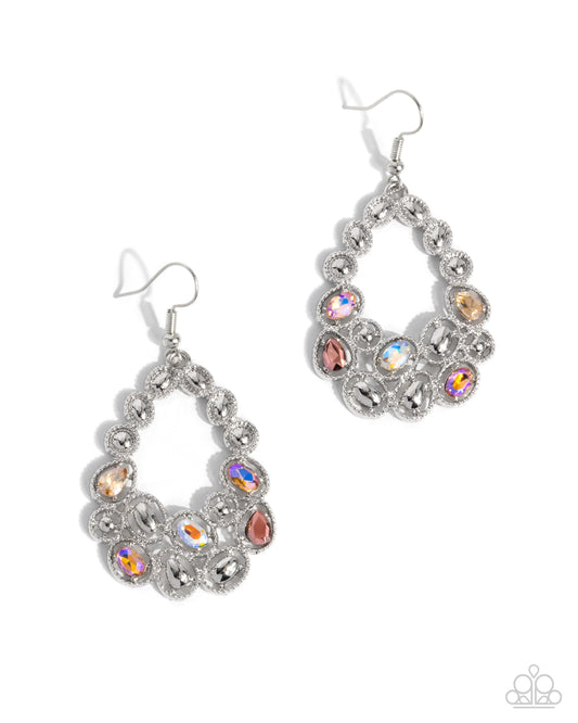 Prismatic Principal - Orange, Light Topaz, Aurum & Peach Rhinestone Teardrop Earring Paparazzi E2569