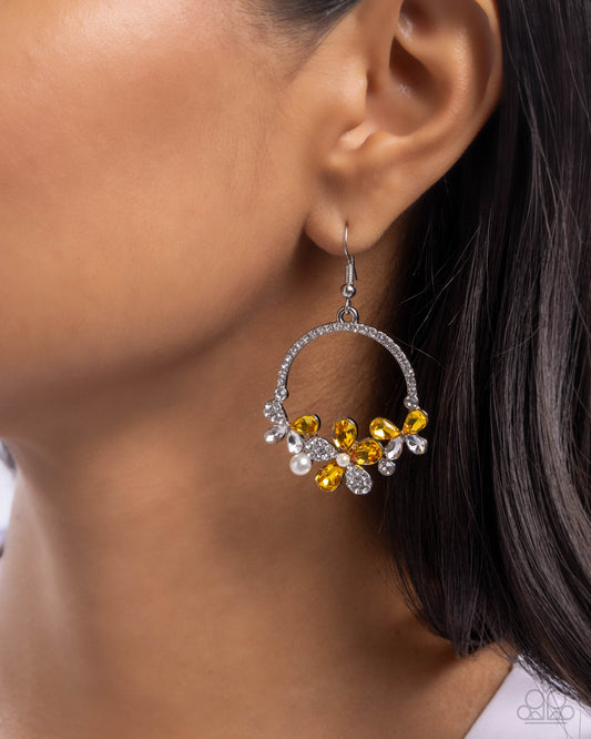 Bouquet Bliss - Yellow & White Butterfly Flower Earring Paparazzi E2932