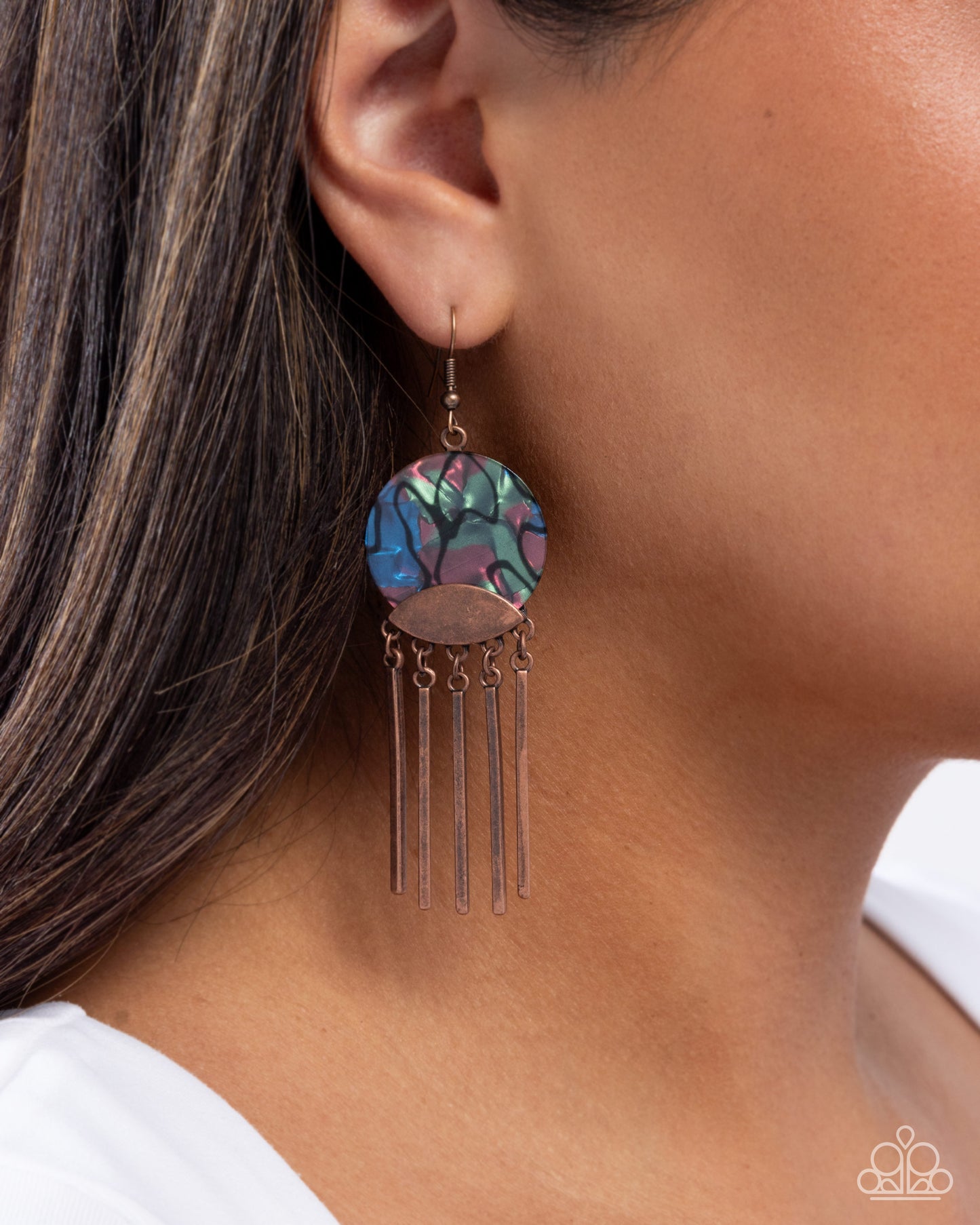 Disc Destiny - Copper Antiqued Frame Abalone Shell Earring Paparazzi E2978