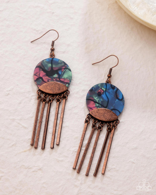 Disc Destiny - Copper Antiqued Frame Abalone Shell Earring Paparazzi E2978