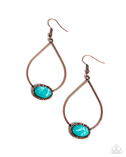Sensible Stones - Copper Teardrop Blue Marbled Stone Santa Fe Style Earring Paparazzi E2984