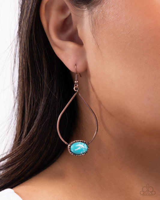 Sensible Stones - Copper Teardrop Blue Marbled Stone Santa Fe Style Earring Paparazzi E2984