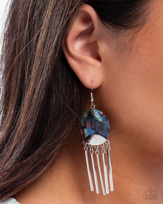 Disc Destiny - Multi Abalone Shell Silver Fringe Earring Paparazzi E3046