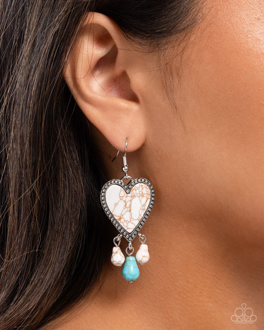 Grandiose Gaze - White Stone Heart & Turquoise Stone Earring Santa Fe Style Paparazzi E2980