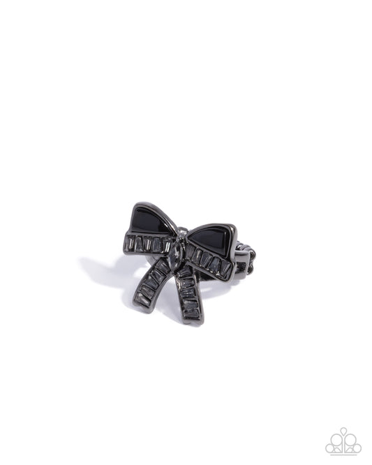 Delivering Dazzle - Black Gunmetal Smoky Gem Bow Ring Paparazzi R0915