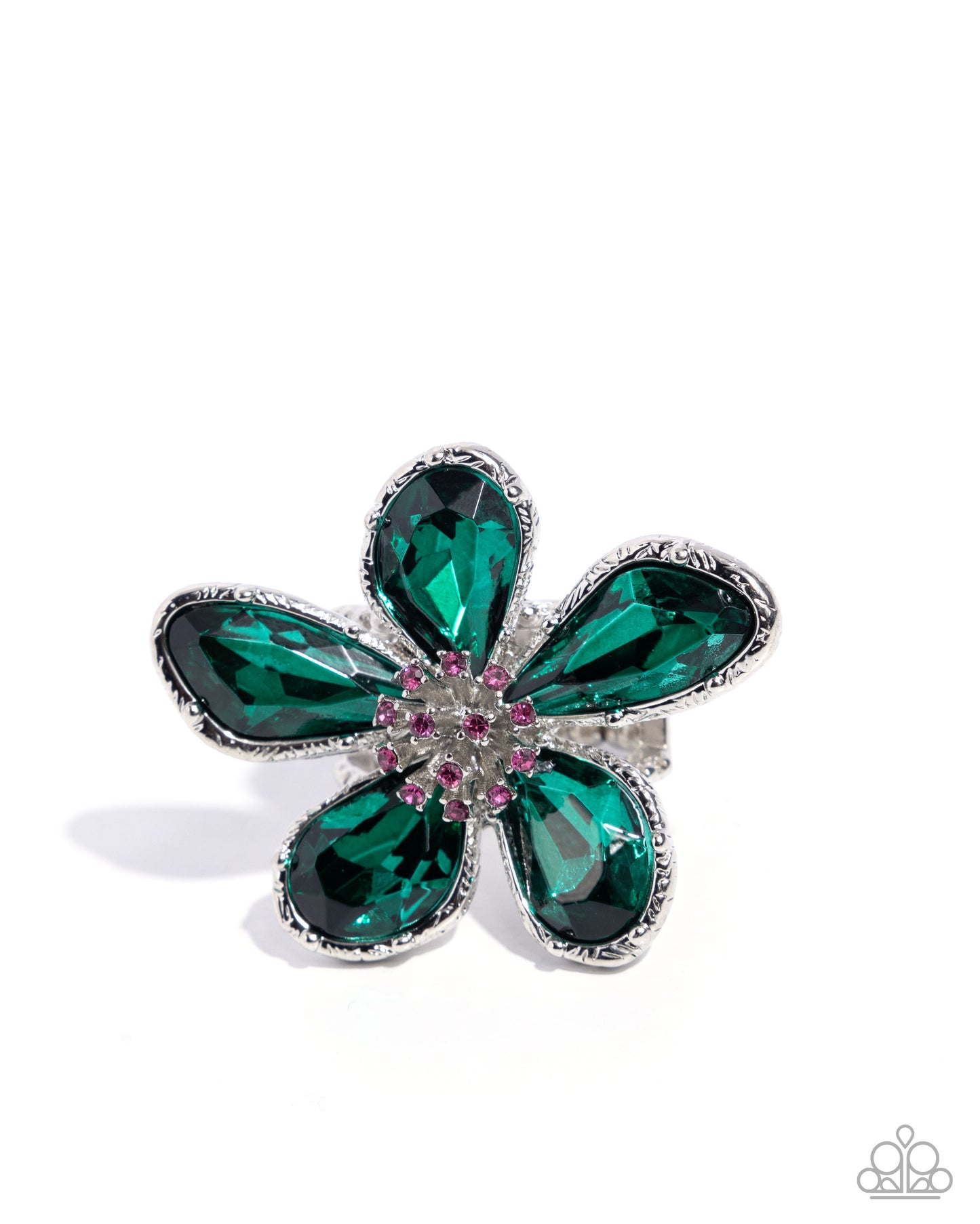 Daily Drama - Green - Emerald Green Oversized Flower Ring Paparazzi R1061