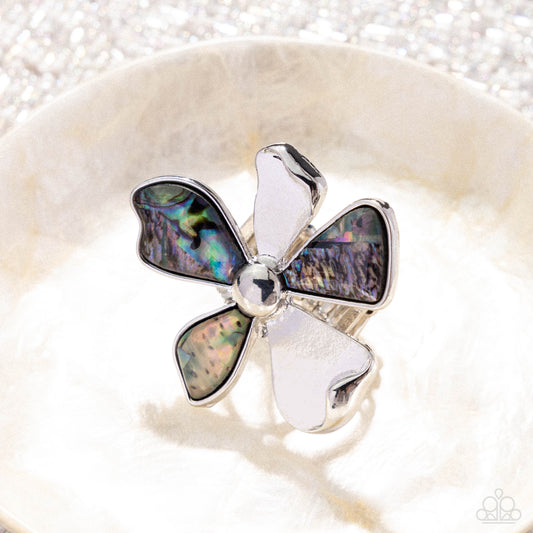 Heroic Tale - Blue Abalone Shell Petal & Silver Flower Ring Paparazzi R1066