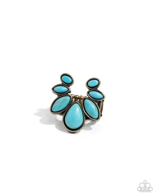 Paparazzi Calm Cavalry - Brass Turquoise Horseshoe Santa Fe Style Ring R0946