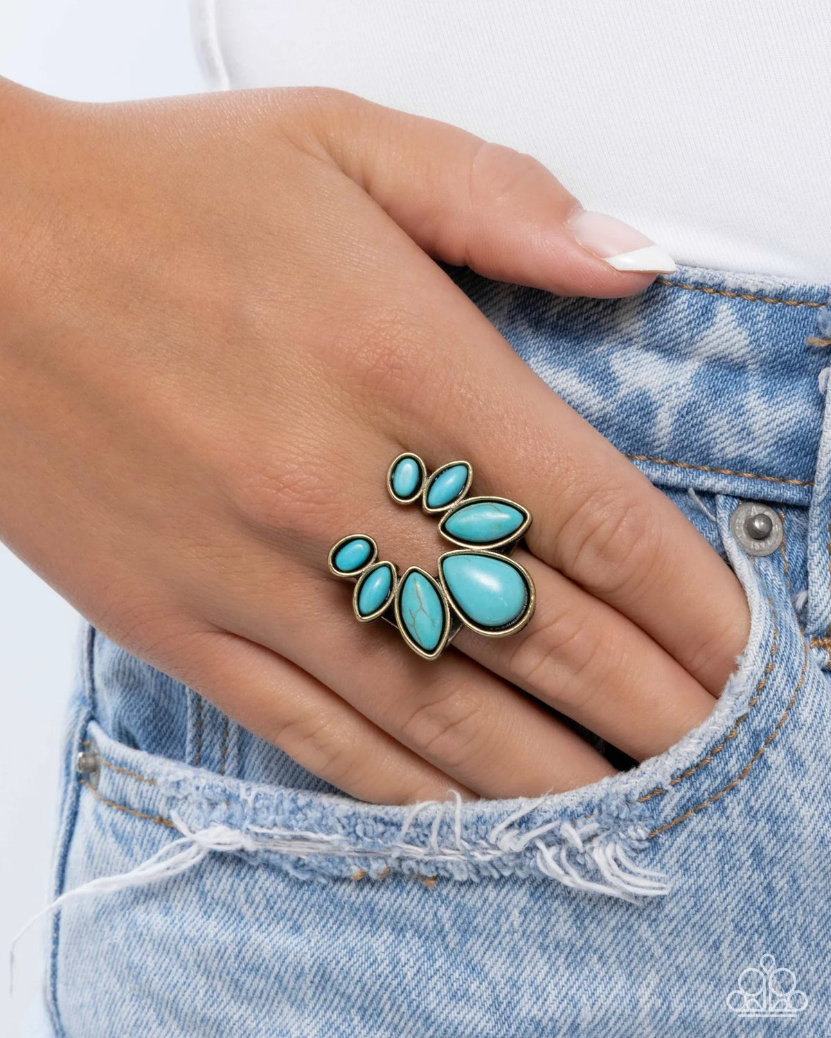 Paparazzi Calm Cavalry - Brass Turquoise Horseshoe Santa Fe Style Ring R0946
