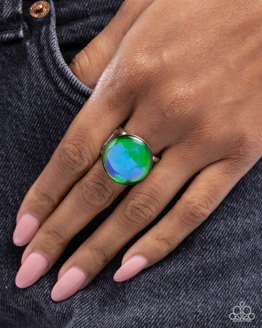 Colorful Cantata - Green to Blue Glass Bead Ring Paparazzi R1195