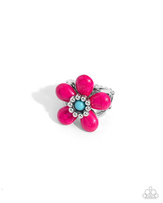Stony Solidarity - Pink Stone Flower Santa Fe Style Ring Paparazzi R0892