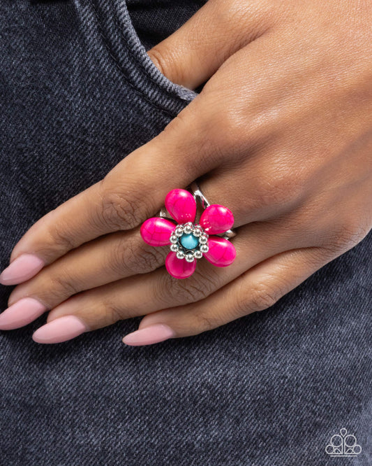 Stony Solidarity - Pink Stone Flower Santa Fe Style Ring Paparazzi R0892