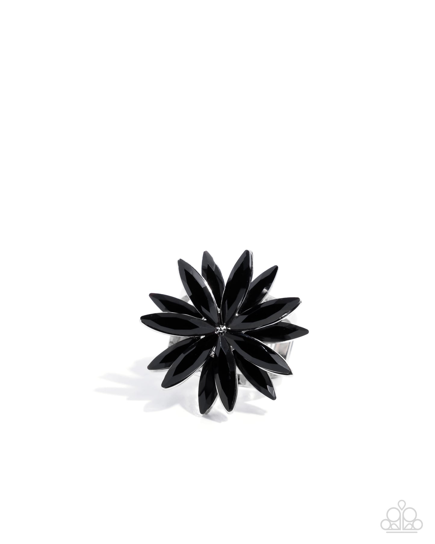 Sophisticated Shine - Black Marquise Gem Flower Ring Paparazzi R1034