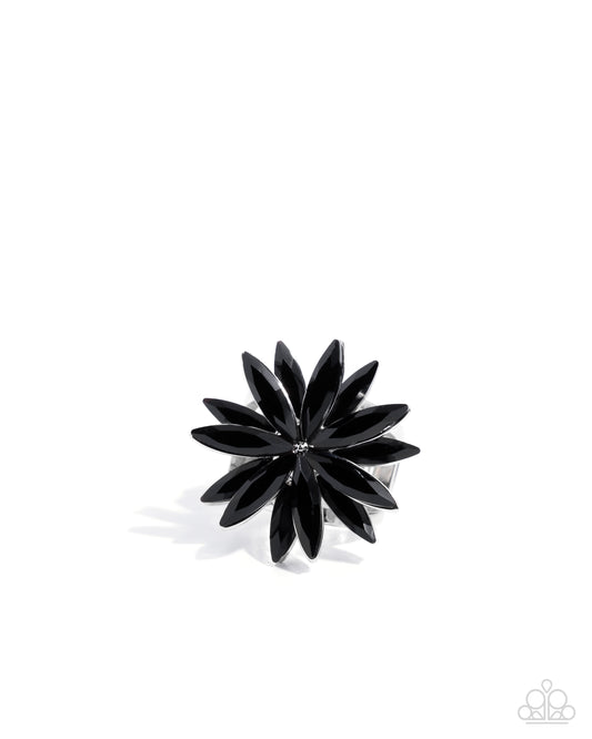 Sophisticated Shine - Black Marquise Gem Flower Ring Paparazzi