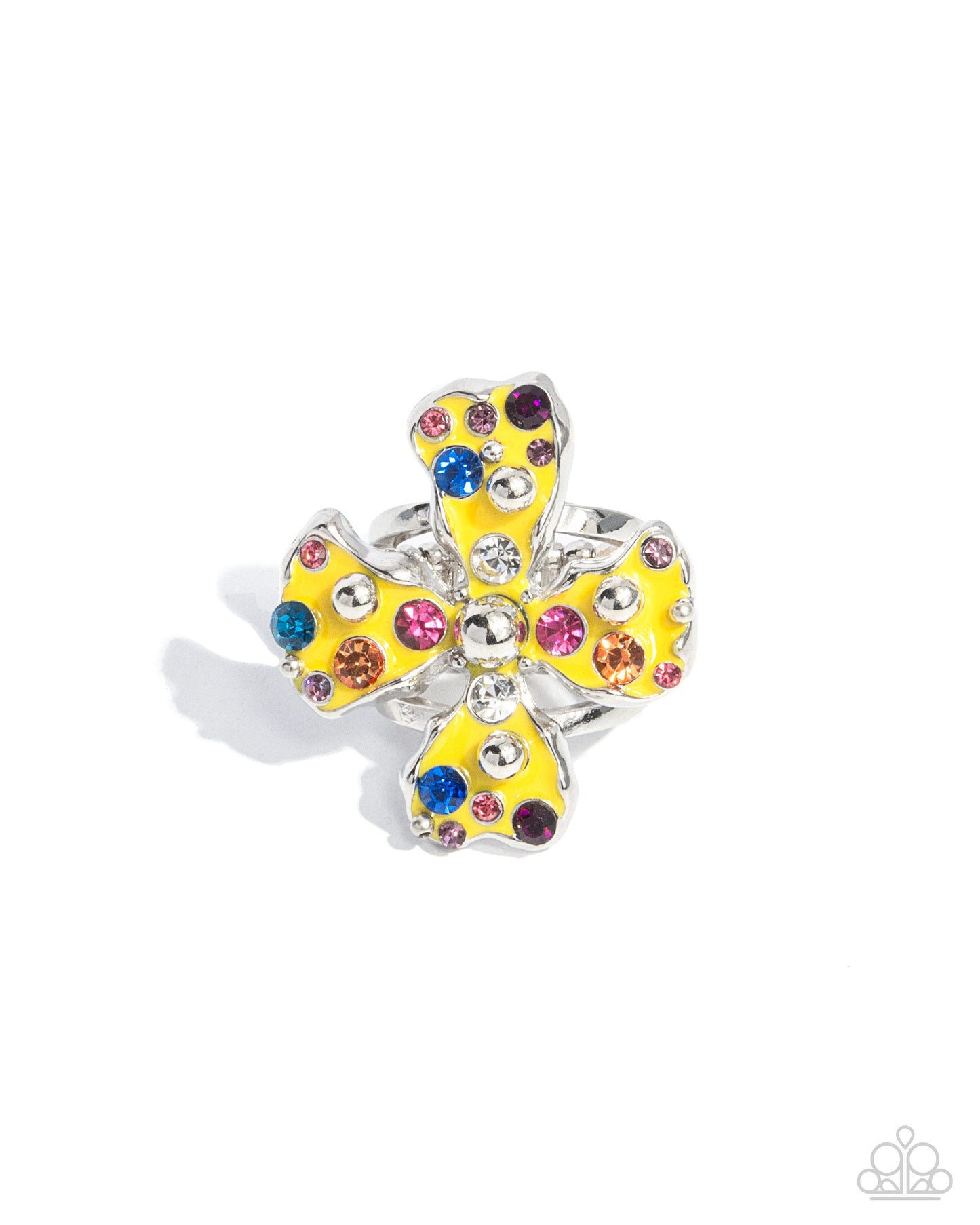 Chic Confession - Yellow Primrose Multicolored Rhinestone Flower Ring Paparazzi R0939