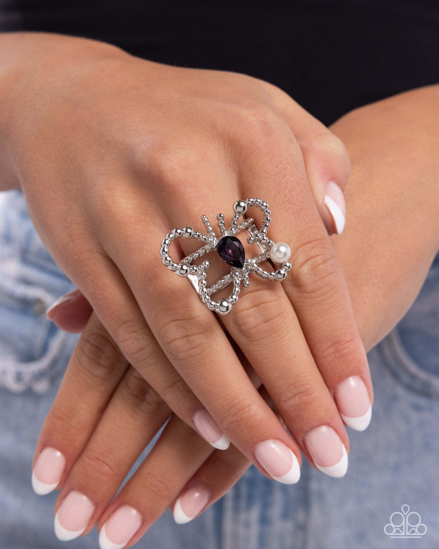 Aerial Artifact - Purple Gem Silver Oversized Butterfly Ring Paparazzi R0851