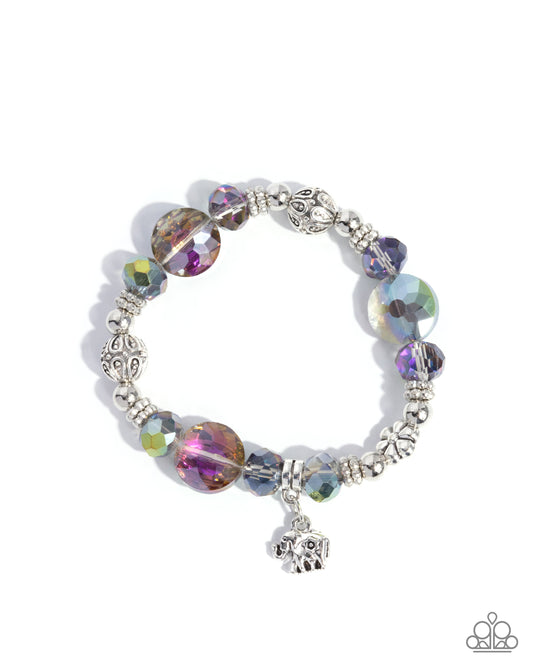 Zoology Degree - Green UV Shimmer Bead & Silver Elephant Bracelet Paparazzi B2212