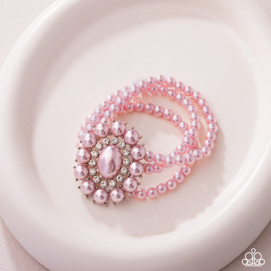 Take A Fancy To - Pink - Baby Pink Pearl & White Rhinestone Stretch Bracelet Paparazzi B2184