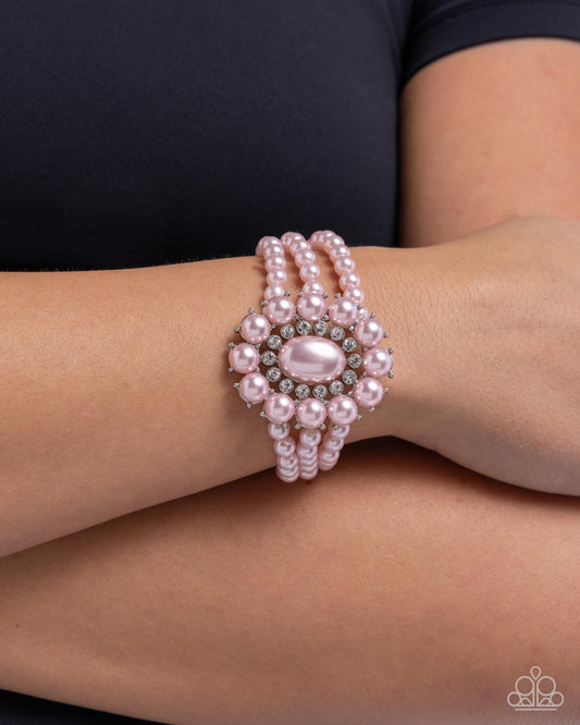 Take A Fancy To - Pink - Baby Pink Pearl & White Rhinestone Stretch Bracelet Paparazzi B2184