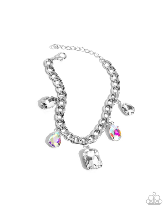Driving Dazzle - White & Iridescent Gem Silver Bracelet Paparazzi