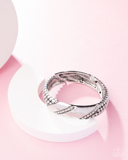 Good Time Grunge - White Rhinestone Silver Stretch Bracelet Paparazzi B2274