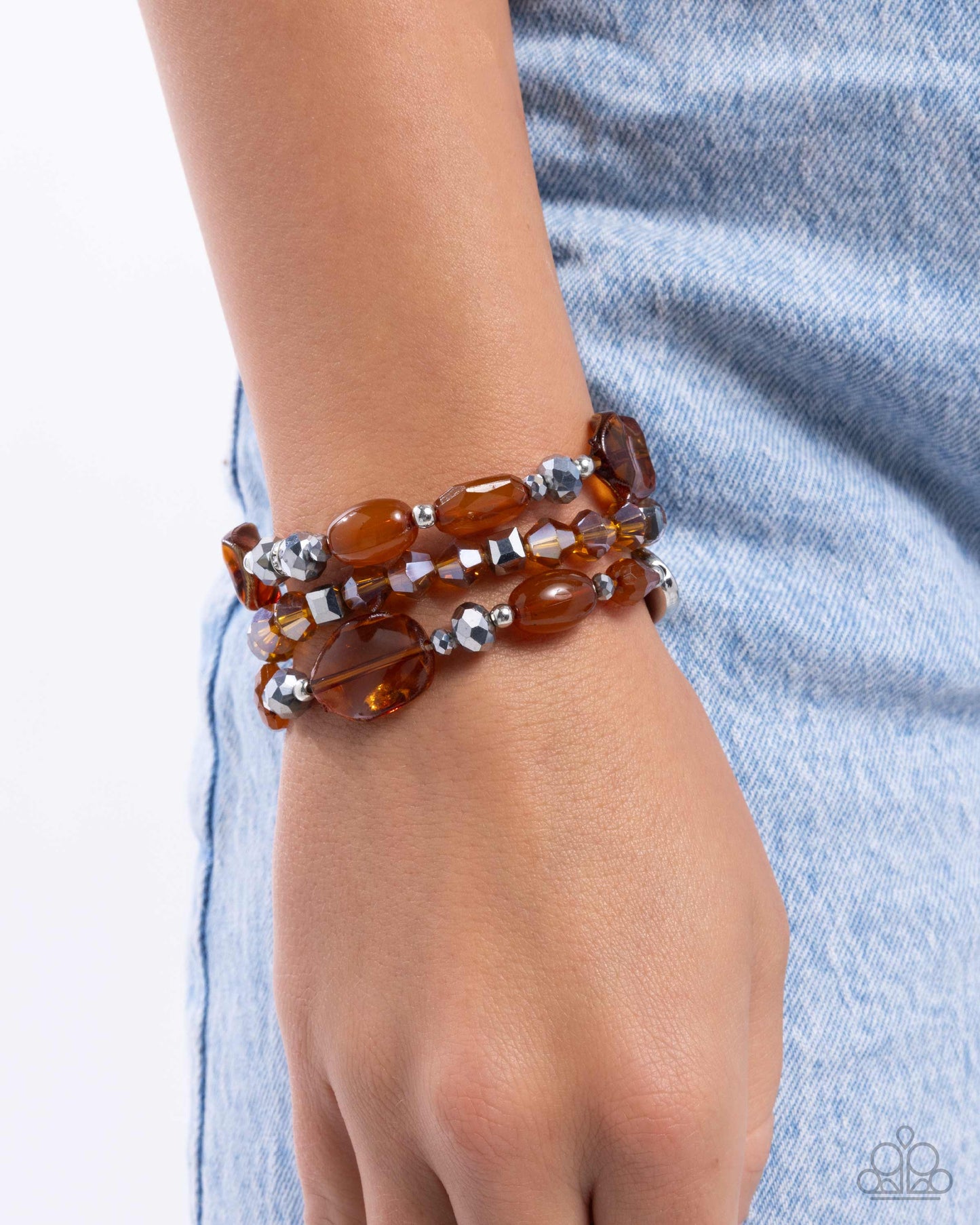 Lets Groove Tonight - Brown Faceted & Crystal-Like Bead Set of 3 Stretch Bracelets Paparazzi B2254