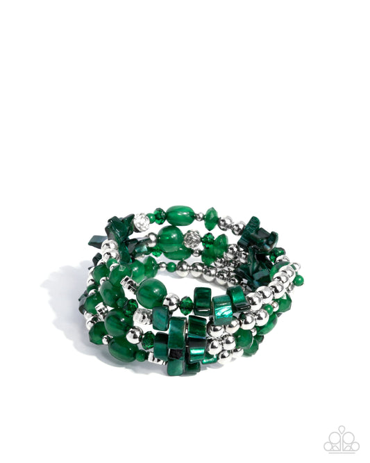 Worldwide Tour - Green Acrylic Bead & Shell Coil Bracelet Paparazzi B2112