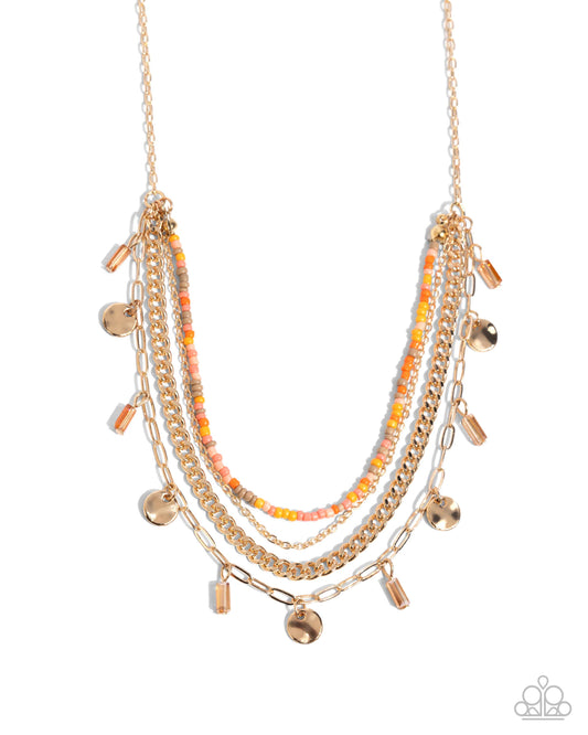 Sunset Someday - Orange Light Peach, Brush, Coral & Seed Bead Layered Necklace Paparazzi N3175