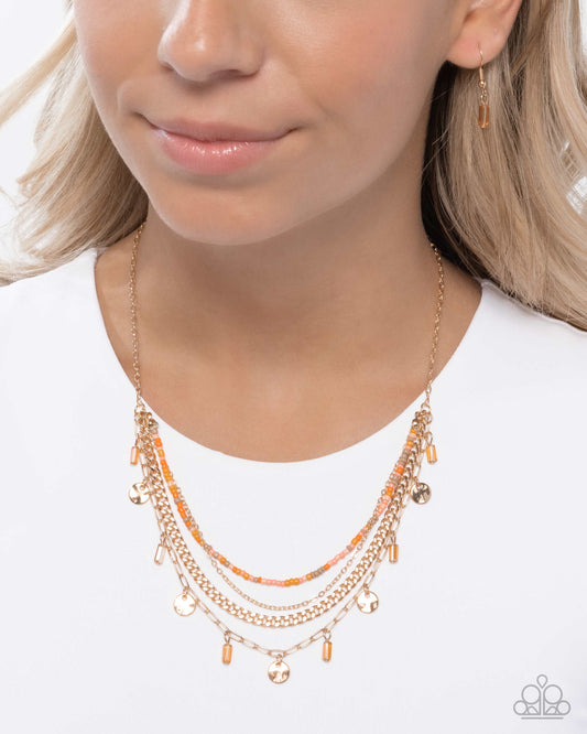 Sunset Someday - Orange Light Peach, Brush, Coral & Seed Bead Layered Necklace Paparazzi N3175