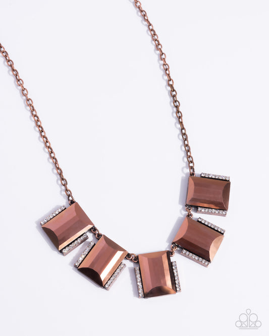 Rebel Racket - Copper Aurum Emerald Gem Necklace Paparazzi N2913