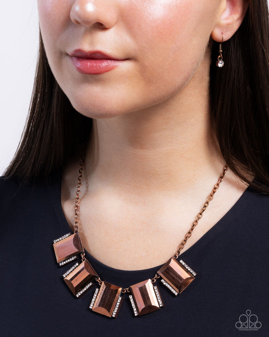 Rebel Racket - Copper Aurum Emerald Gem Necklace Paparazzi N2913