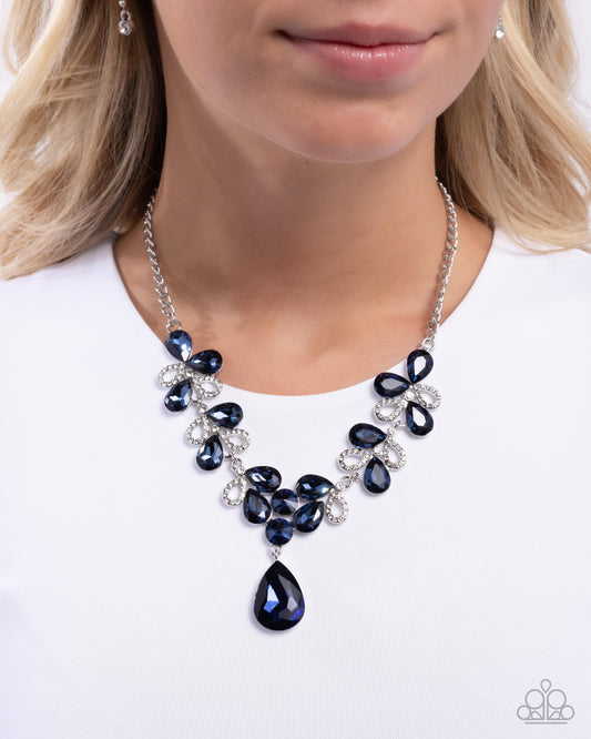 Solo Exhibition - Blue Teardrop Gem & White Rhinestone Necklace Paparazzi N3294