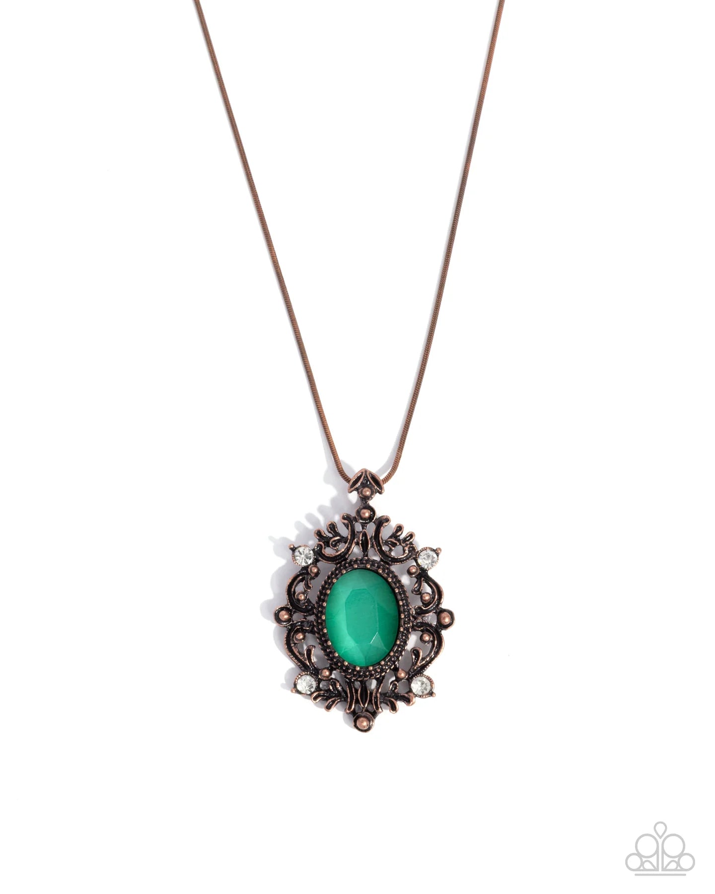 Paparazzi Family Crest - Copper Faceted Green Cat's Eye Necklace N3937