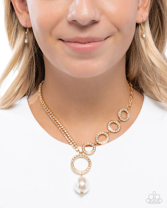 Refined Rapid - Gold Rope Chain White Rhinestone & Pearl Necklace Paparazzi N3442