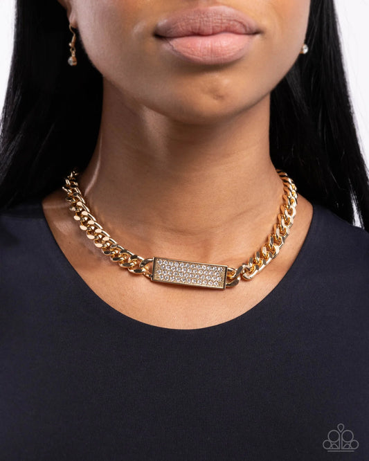 Rockstar Radiance Gold & White Rhinestone Necklace Paparazzi N3360