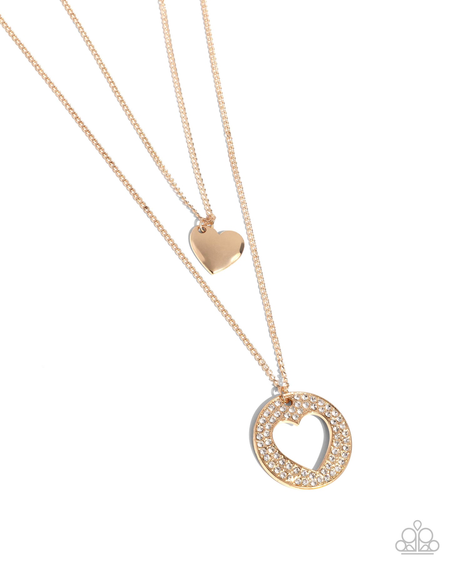Matchmaker Mural - Gold & White Rhinestone Heart Layered Necklace Paparazzi