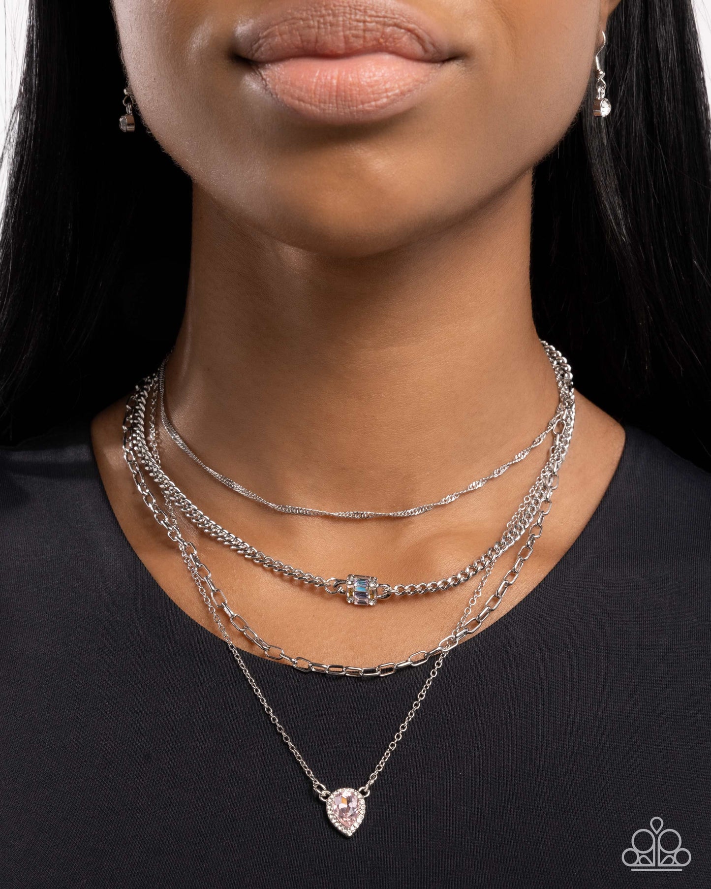 Radiant Rows - Pink Teardrop Gem Multi Layered Chain Necklace Paparazzi N3482