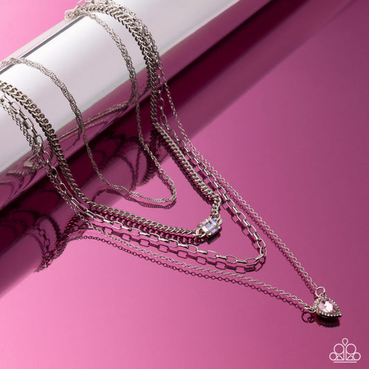 Radiant Rows - Pink Teardrop Gem Multi Layered Chain Necklace Paparazzi N3482