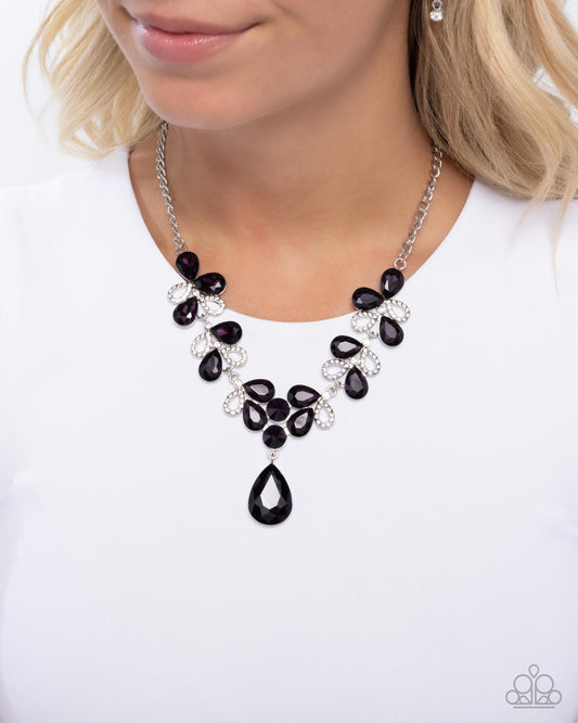 Solo Exhibition - Purple Teardrop Gem & White Rhinestone Necklace Paparazzi N2943