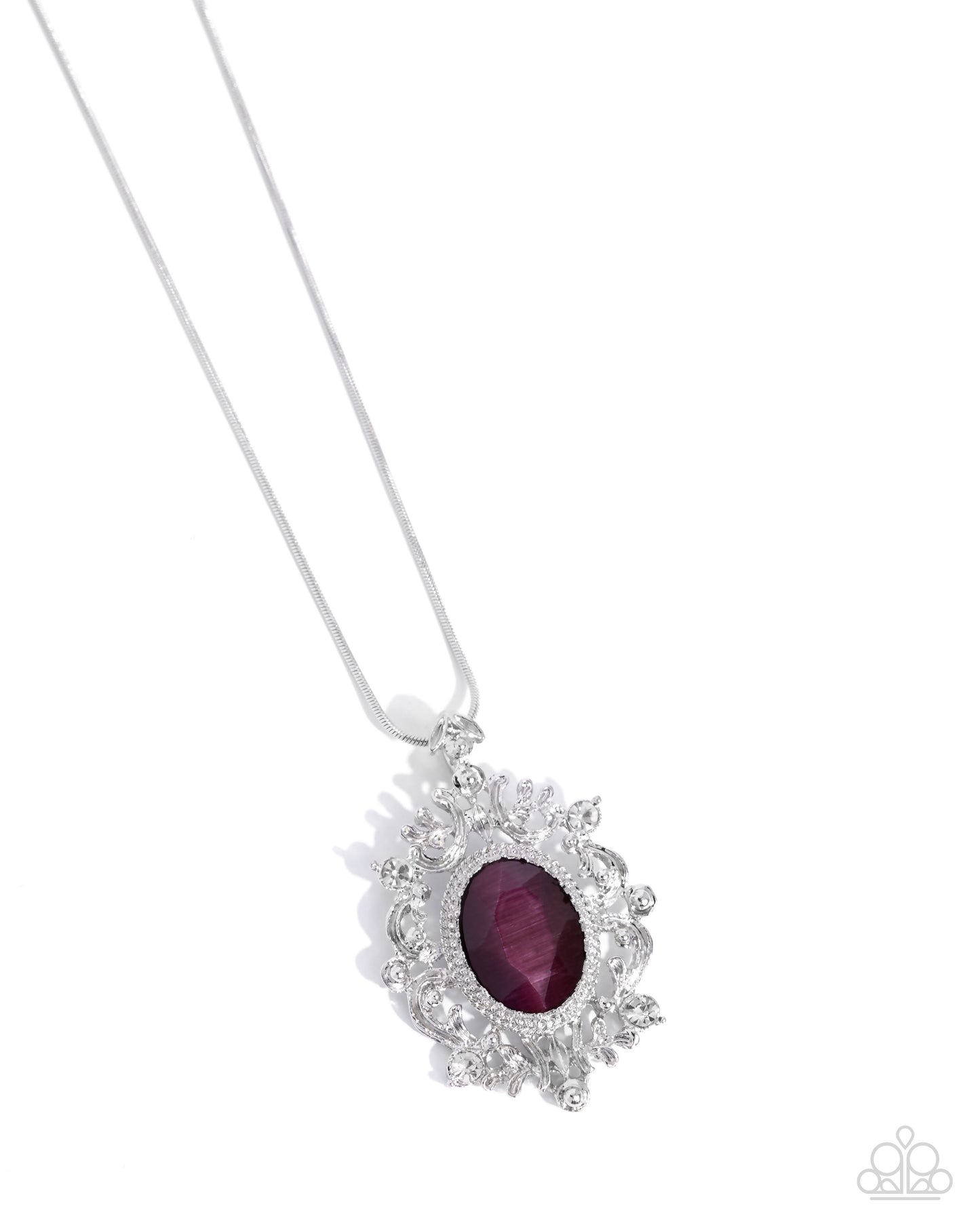 Family Crest - Purple Cat's Eye Stone & White Rhinestone Necklace Paparazzi N3316