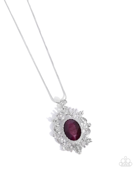 Family Crest - Purple Cat's Eye Stone & White Rhinestone Necklace Paparazzi N3316